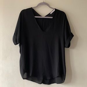 Lush All in Favor Cuff Sleeve Woven Tee - Black